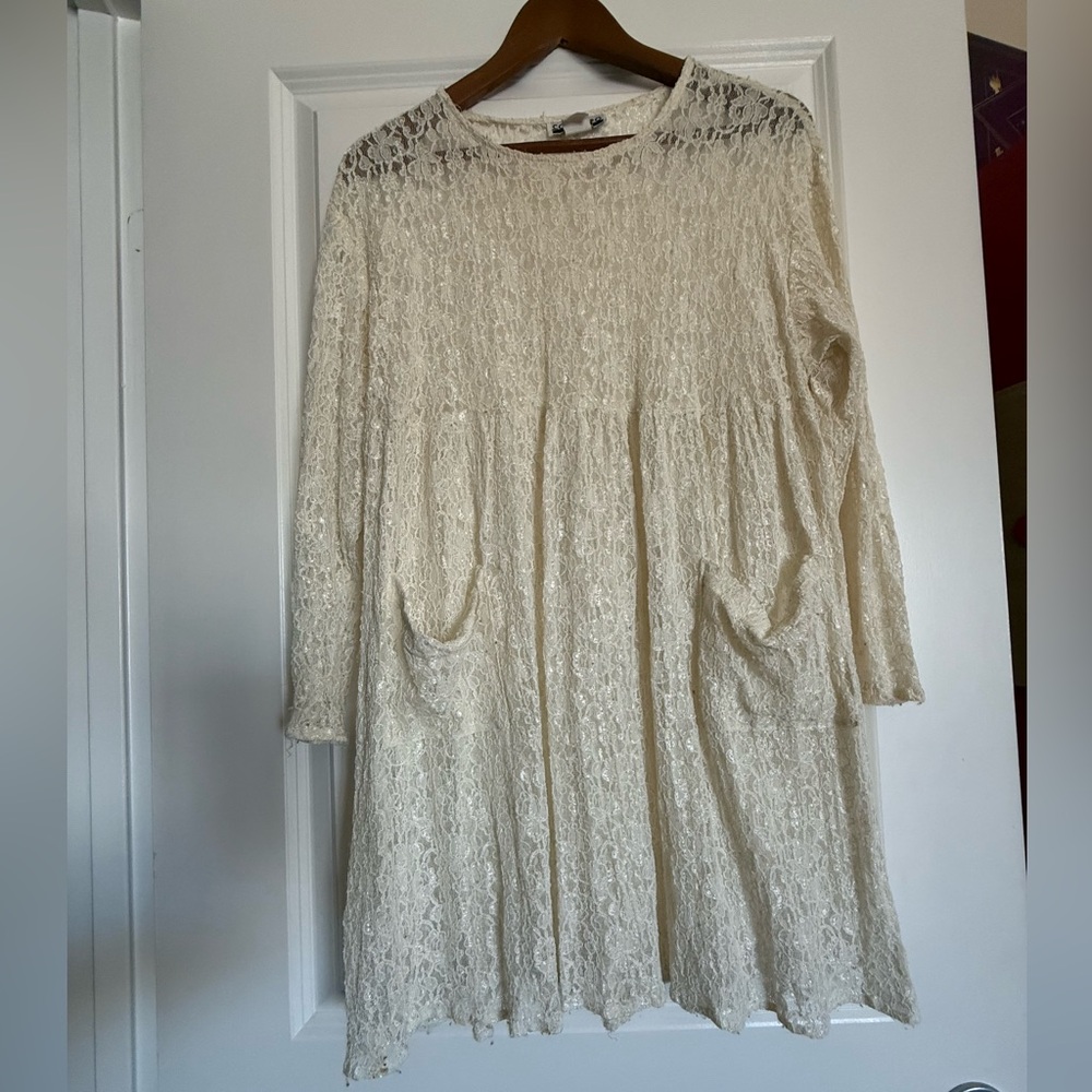Contempo Casuals 90s Vintage Cream Lace Long Sleeve Dress